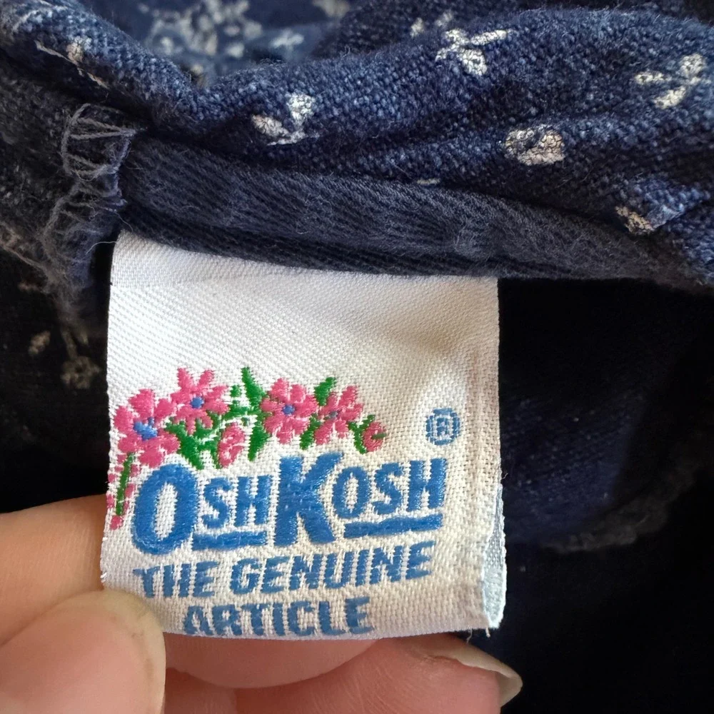 OshKosh Corduroy Dress Kids 3T Blue Vintage 90s Floral Ruffle Made in USA